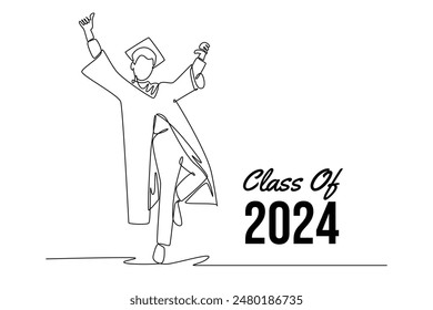 Class of 2024 concept. Single line draw design vector graphic illustration.