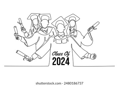 Class of 2024 concept. Single line draw design vector graphic illustration.