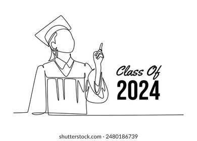 Class of 2024 concept. Single line draw design vector graphic illustration.