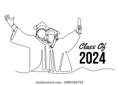 Class of 2024 concept. Single line draw design vector graphic illustration.