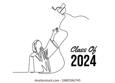 Class of 2024 concept. Single line draw design vector graphic illustration.