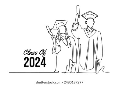 Class of 2024 concept. Single line draw design vector graphic illustration.