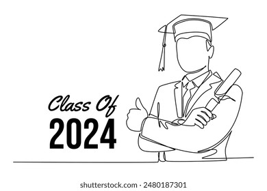 Class of 2024 concept. Single line draw design vector graphic illustration.