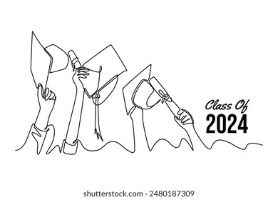 Class of 2024 concept. Single line draw design vector graphic illustration.