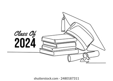 Class of 2024 concept. Single line draw design vector graphic illustration.