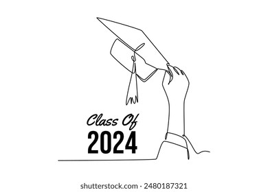 Class of 2024 concept. Single line draw design vector graphic illustration.