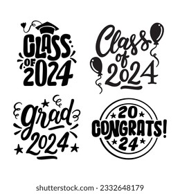 Clase de 2024, Felicitaciones, Grad. Paquete de vectores. Cortar Archivos Para Cricut. Silhouette negra