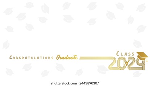 Class of 2024, Congratulation Graduate golden line design. Class of 2024 with square academic cap and copy space background. Vector illustration