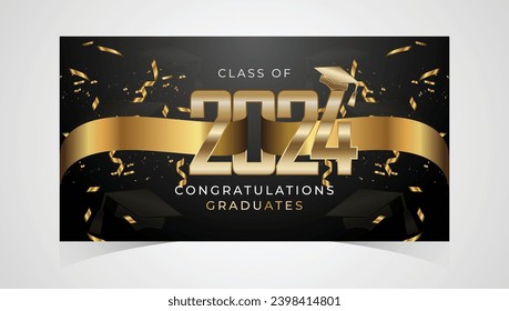 Clase de 2024 Felicitaciones Graduados. Ceremonia académica de graduación de diploma y licenciatura. Plantilla de vectores para clase superior de universidad, cartel del año 2024, fiesta, secundaria o graduado universitario