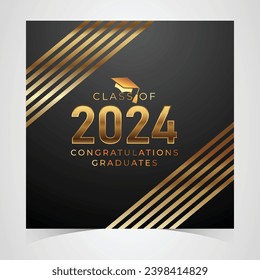 Clase de 2024 Felicitaciones Graduados. Ceremonia académica de graduación de diploma y licenciatura. Plantilla de vectores para clase superior de universidad, cartel del año 2024, fiesta, secundaria o graduado universitario