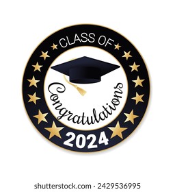 Class of 2024. Congratulations graduates logo design. Graduation design template for badge, banner, sticker, invitation, ceremony etc. Flat style vector illustration