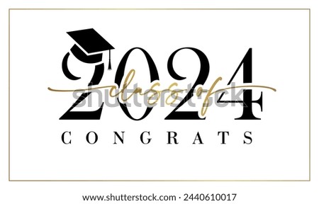 Class of 2024 cute graphic logo concept. Congrats graduates banner. Diploma design. Typographic poster. Retro style number 2 0 2 4 and golden text with white background. School greetings or invitation