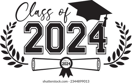 Class of 2024 Emblem with diploma and cap designed with scholar grain for prosperity