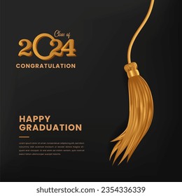 Class of 2024 golden tassel graduation party education for collage with black background