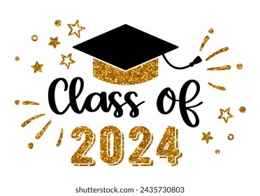 Class of 2024 .Graduation congratulations at school, university or college. Trendy calligraphy inscription