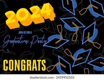 Class of 2024 Graduation design template. Vintage party invitation, congratulation event, greeting card. Vector high school or college graduate poster.