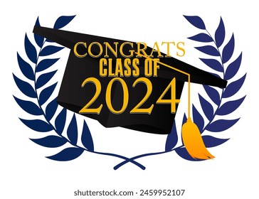 Klasse der 2024 Graduation Design Vorlage. Klassische Einladung, Gratulation Event, Grußkarte. Plakat für Vektorgrafik-Highschool- oder College-Absolventen.