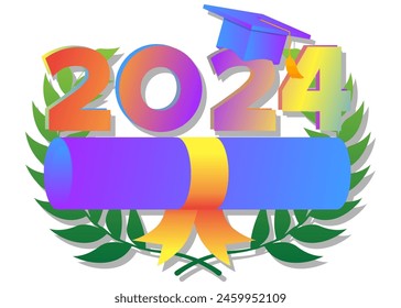 Class of 2024 Graduation design template. Vintage party invitation, congratulation event, greeting card. Vector high school or college graduate poster.
