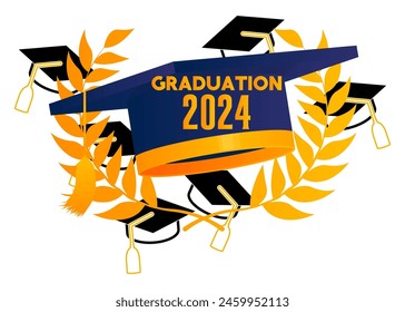 Clase de 2024 Plantilla de diseño de graduación. Invitación a la fiesta de Antiguas, felicitación, tarjeta de felicitación. Afiche de graduado de Vector de secundaria o universidad.
