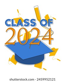 Klasse der 2024 Graduation Design Vorlage. Klassische Einladung, Gratulation Event, Grußkarte. Plakat für Vektorgrafik-Highschool- oder College-Absolventen.