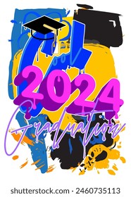 Class of 2024 Graduation design template Graffiti tag. Abstract modern street art decoration performed in urban painting style.