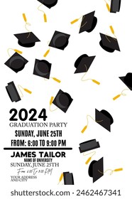 Class of 2024 Graduation design template. Vintage party invitation, congratulation event, greeting card. Vector high school or college graduate poster.