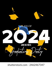 Class of 2024 Graduation design template. Vintage party invitation, congratulation event, greeting card. Vector high school or college graduate poster.