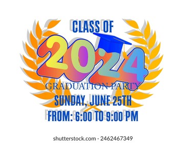 Class of 2024 Graduation design template. Vintage party invitation, congratulation event, greeting card. Vector high school or college graduate poster.