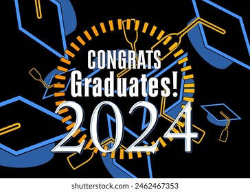 Class of 2024 Graduation design template. Vintage party invitation, congratulation event, greeting card. Vector high school or college graduate poster.