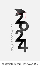 Class of 2024 graduation logo with black academic cap. Vector illustration