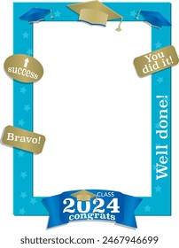 Class of 2024 graduation selfie frame in turquoise. Photobooth Design