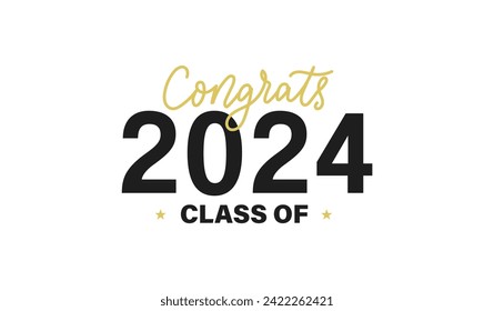 Class of 2024 graduation typography template. Congratulations graduates celebration design for college, high school, university. Tassel and cap vector illustration. Educational milestone graphic art.