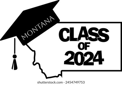 Klasse von 2024 Abschluss Vektorgrafik Design Montana State Silhouette.