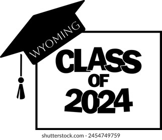 Class of 2024 graduation vector design Wyoming state silhouette.