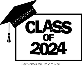 Class of 2024 graduation vector design Colorado state silhouette.