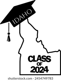 Class of 2024 graduation vector design Idaho state silhouette.
