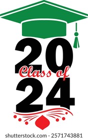  Class of 2024 for greeting, invitation card. Text for graduation design, congratulation event, T-shirt, party, high school or college graduate.