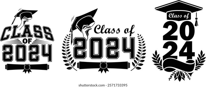  Class of 2024 for greeting Text for graduation design, congratulation event, invitation card. T-shirt, party, high school or college graduate. Illustration, vector file.