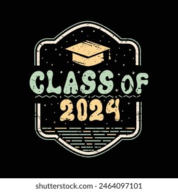 Class of 2024 groovy lettering Retro vintage badge