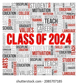 Class of 2024 - the group of students who graduated from high school or college in the year 2024, word cloud concept background