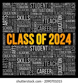 Class of 2024 - the group of students who graduated from high school or college in the year 2024, word cloud concept background