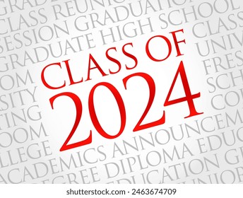 Class of 2024 - the group of students who graduated from high school or college in the year 2024, word cloud concept background