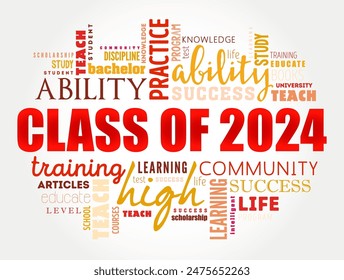 Class of 2024 - the group of students who graduated from high school or college in the year 2024, word cloud concept background