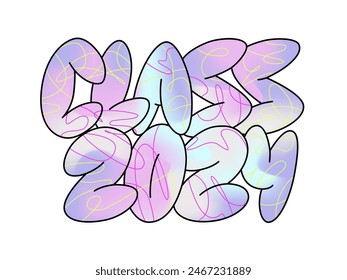Class of 2024 handwritten bubble text with grunge texture. Funky balloon lettering for celebrating graduation. Vector design for t shirt, sticker, poster, print, banner