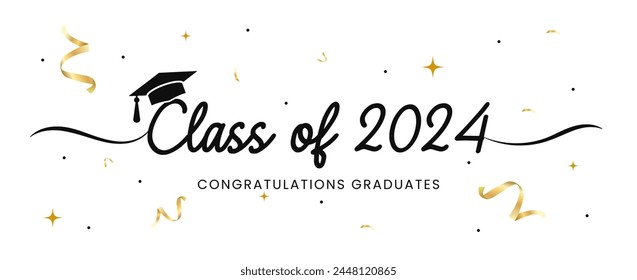 Class of 2024 handwritten typography lettering text with graduates caps Congratulations graduates.