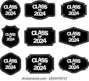 Class of 2024 set of labels, graduation vector design.