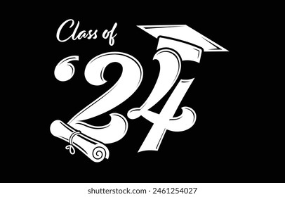 Class of 2024 typography design vector. Text for design, congratulation event, T-shirt, party, high school or college graduate. Editable class of 2024 typography design	