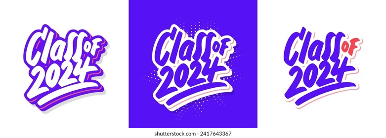 Class of 2024. Vector handwritten lettering stickers.