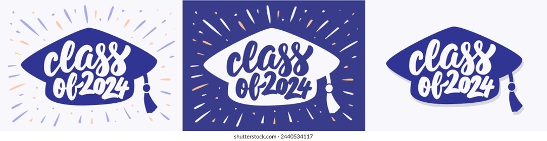 Class of 2024. Vector handwritten lettering stickers.