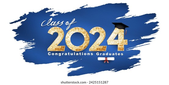 Class of 2024 Vector text for graduation gold design, congratulation event, T-shirt, party, high school or college graduate. Lettering for greeting, invitation card 